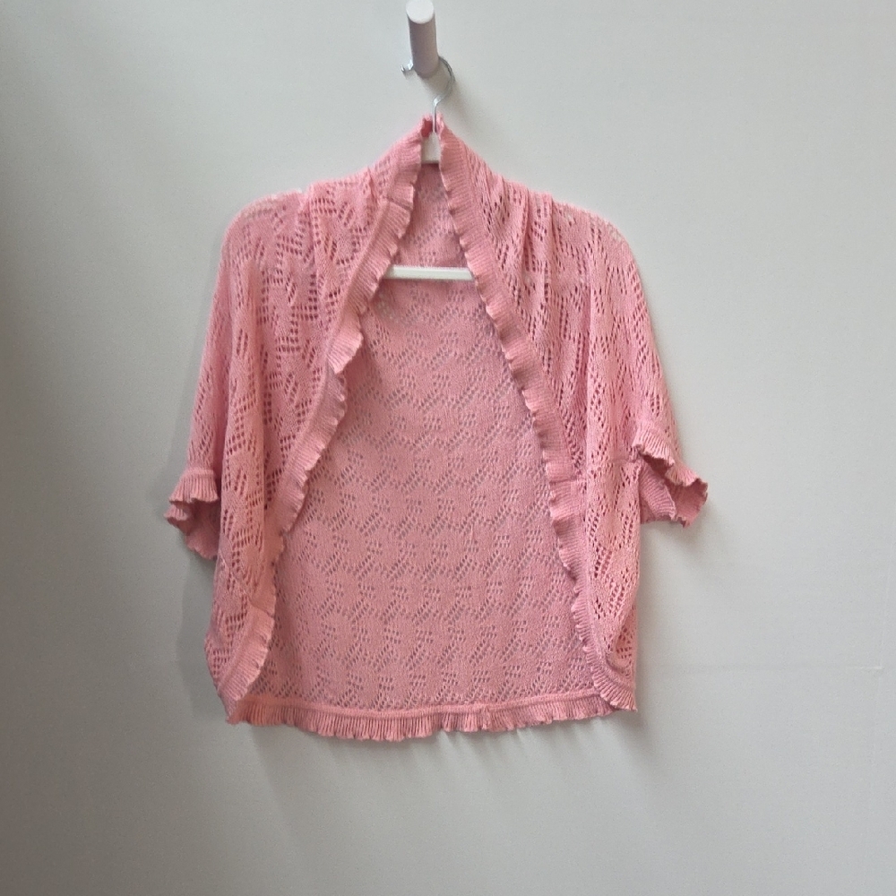 Pink Ruffle Cuff and Hem Shrug Shawl